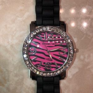 Pink diamond zebra print watch